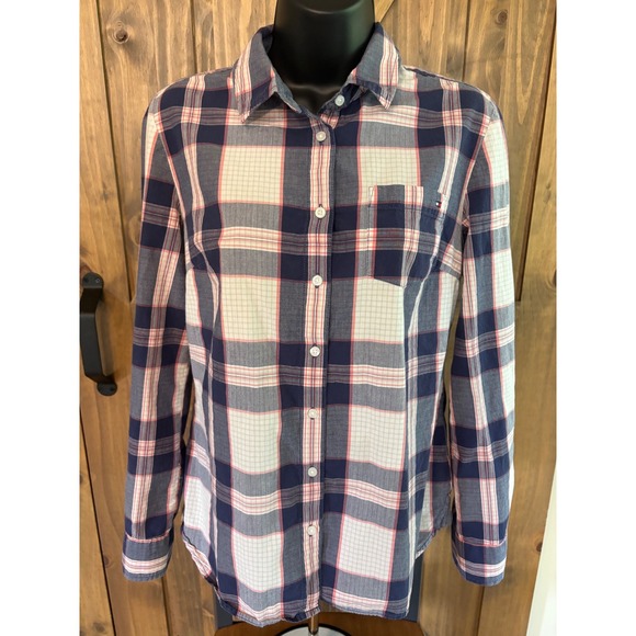Tommy Hilfiger Tops - Tommy Hilfiger Womens Classic Fit Plaid Button Down Shirt Navy Pink White Size M